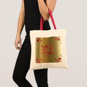 Bolsa Tote Estrelas de Natal Vermelho na Dourada