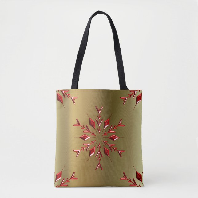 Bolsa Tote Estrelas de Natal Vermelho na Dourada (Frente)