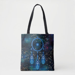 Bolsa Tote Estrelas Douradas Azuis de Dreamcatcher Celestial