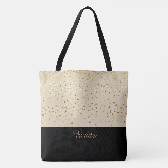 Bolsa Tote Estrelas douradas bege & pequenos da sacola da (Frente)