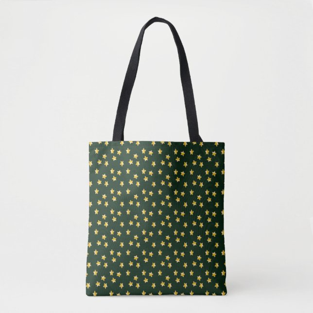 Bolsa Tote Estrelas Douradas em verde (Frente)