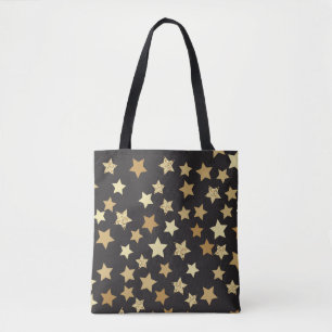 Bolsa Tote Estrelas douradas no teste padrão preto do fundo