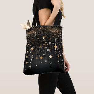 Bolsa Tote Estrelas Douradas Pretas