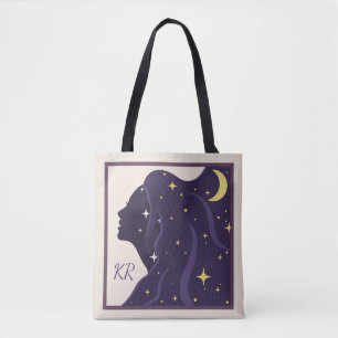 Bolsa Tote Estrelas Douradas Purple do Universo Cósmico Perso