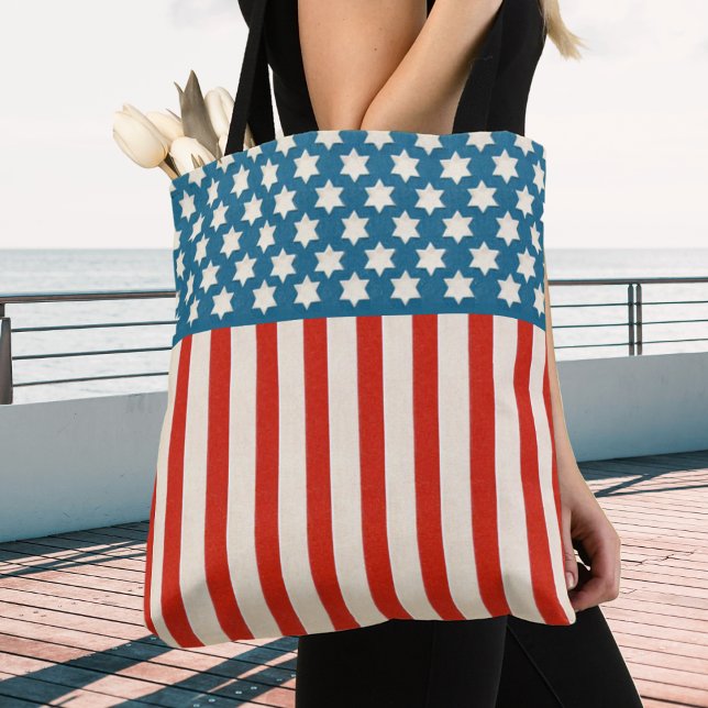Bolsa Tote Estrelas e faixas de bandeira retrô-americanas da  (Criador carregado)