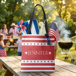 Bolsa Tote Estrelas e Listras Patrióticas Vermelhas e Brancas
