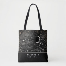 Bolsa Tote Estrelas e Lua Starry Night Celestial Black