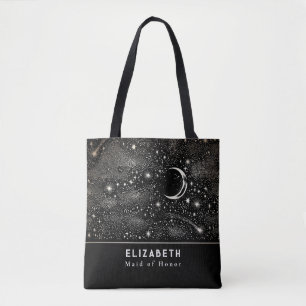 Bolsa Tote Estrelas e Lua Starry Night Celestial Black