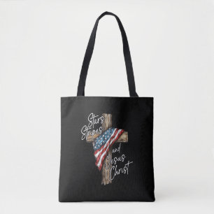 Bolsa Tote Estrelas Listras e Jesus Cristo Fé Patriota