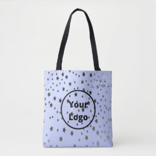 Bolsa Tote Estrelas prateadas e pretas em azul