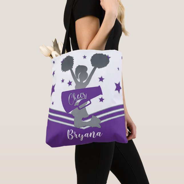 Bolsa Tote Estrelas Prateadas Roxas Animadoras de Torcida (Close Up)