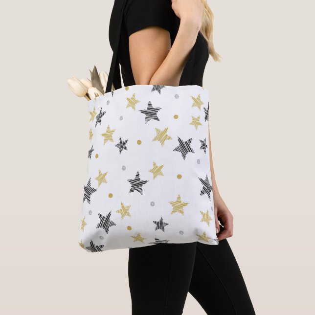 Bolsa Tote Estrelas Pretas E Ouros (Close Up)
