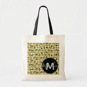 Bolsa Tote Estrelas Preto e Amarelo Nome Biblioteca Livros