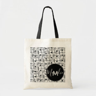 Bolsa Tote Estrelas Preto e Branco Nome Biblioteca Livros