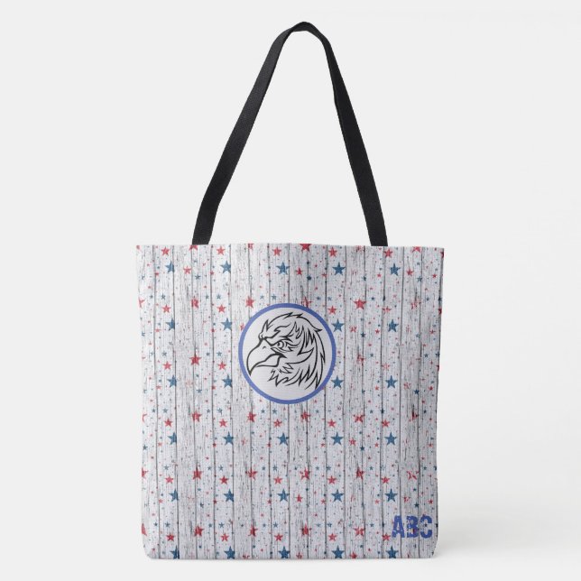 Bolsa Tote *~* Estrelas Russas Patrióticas Barnwood Águia EUA (Frente)