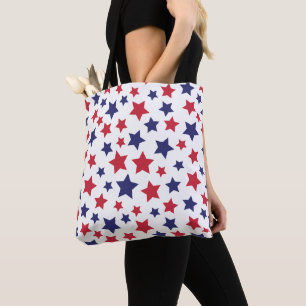 Bolsa Tote Estrelas Vermelhas e Azuis, 4 de Julho, Fundo Bran