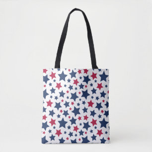 Bolsa Tote Estrelas Vermelhas e Azuis - Padrão de bandeira Am