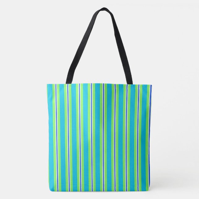 Bolsa Tote Estrias de Verão - turquesa e verde limão (Frente)