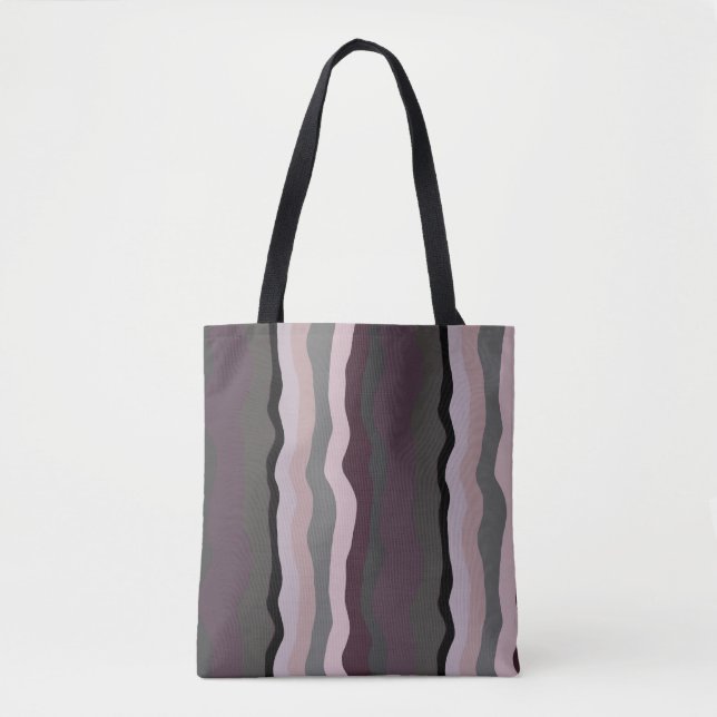 Bolsa Tote Estrias ondulantes, cor-de-rosa e roxas (Frente)