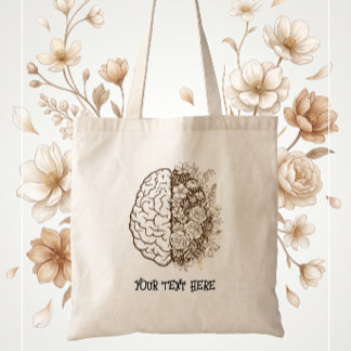 Bolsa Tote Estudante de Psicologia Floral Anatomia do Cérebro