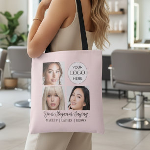 Bolsa Tote Estúdio de Maquiagem com Logo em Rotulo Rosa Bege