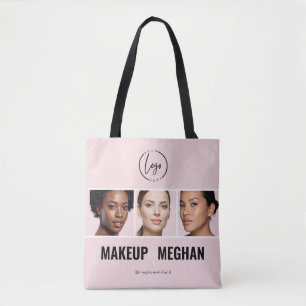 Bolsa Tote Estúdio de Maquiagem Foto Logo Moderno Rosa Bege