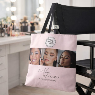 Bolsa Tote Estúdio de Maquiagem Foto Logo Script Rosa Rubor