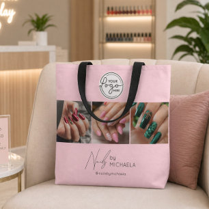Bolsa Tote Estúdio de Unhas Foto Logo Roscado Script