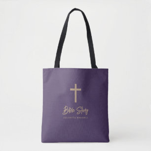Bolsa Tote Estudo Bíblico Personalizado Roxo com Letra Dourad