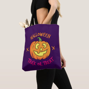 Bolsa Tote Etiqueta de Abóbora de Halloween para Doce ou Trav