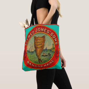 Bolsa Tote etiqueta de Alfred Jones Sons Finnan Haddie, cerca