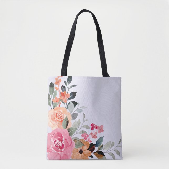Bolsa Tote Etiqueta de Buquê Floral e Aquarela (Frente)