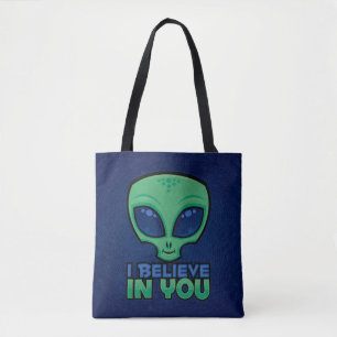 Bolsa Tote Eu Acredito Em Você Amigável Alien Desenho Animado
