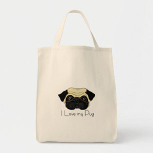 Bolsa Tote Eu adoro a minha citação de Pug Cute e Love