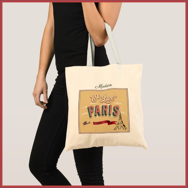 Bolsa Tote Eu adoro a Poster de Viagens vintage de Paris (Criador carregado)