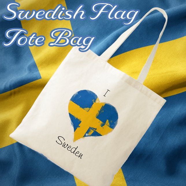 Bolsa Tote Eu Adoro Bandeira De Coração Pintada Com Suecia (I Heart Sweden Swedish Flag Tote Bag)