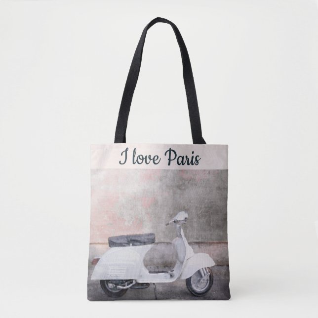 Bolsa Tote Eu Adoro Carro Rosa Da Rua Paris (Frente)