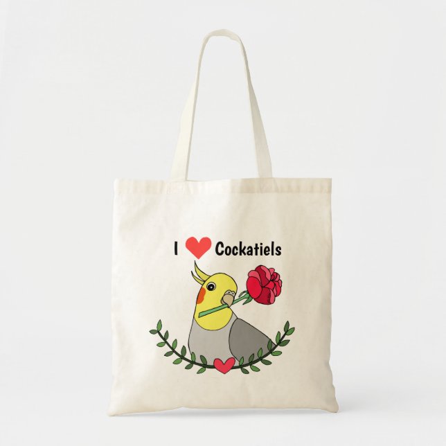 Bolsa Tote Eu adoro coquetéis Cute Funny Cockatiel Bird (Frente)