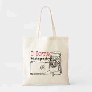 Bolsa Tote Eu adoro fotografia - câmera retrô