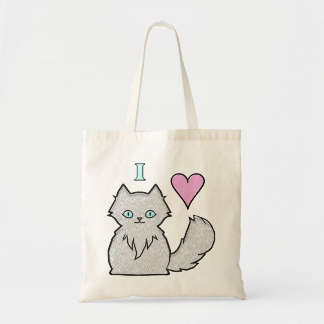 Bolsa Tote Eu Adoro Gatinhos Brancos Fluffy (Frente)