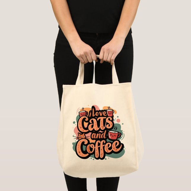 Bolsa Tote Eu adoro gatos e café, sacola (Frente (produto))