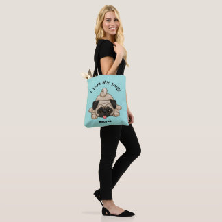 Bolsa Tote Eu adoro o meu Pug com o nome de Pet