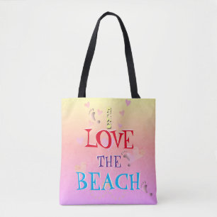 Bolsa Tote !Eu amo a praia" Praia Heartfill Sunrise