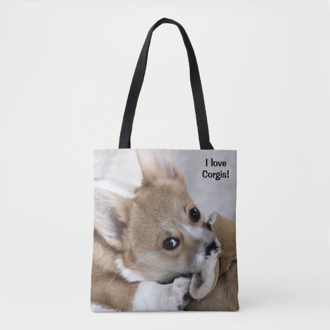Bolsa Tote Eu amo a sacola dos Corgis (Frente)