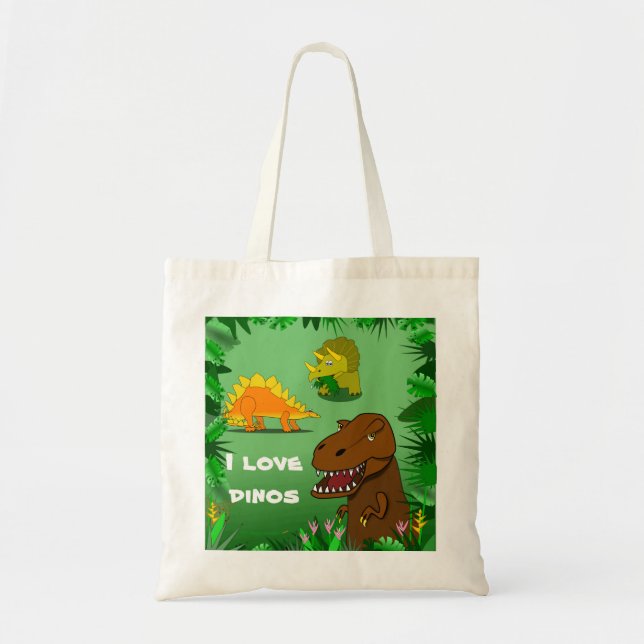 Bolsa Tote Eu amo a sacola reusável bonito dos dinossauros de (Frente)