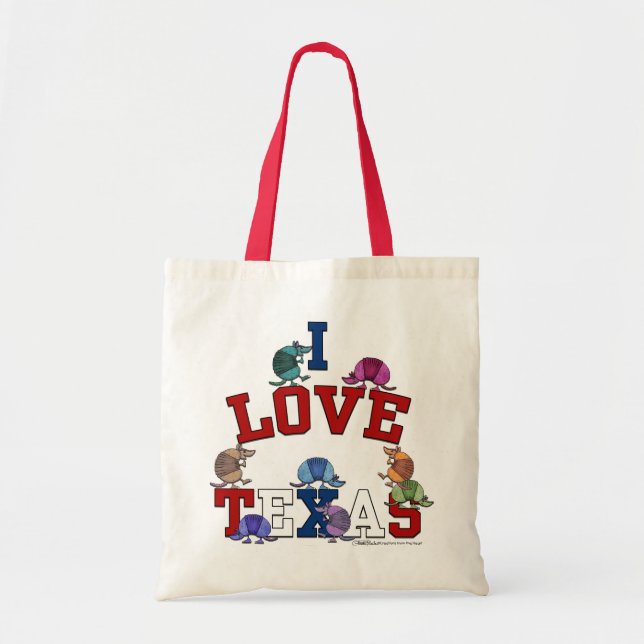 Bolsa Tote Eu Amo Armadilos Coloridos do Texas (Frente)