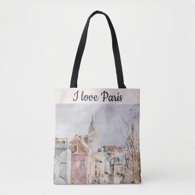 Bolsa Tote Eu Amo Arquitetura de Cena da Rua Paris (Frente)