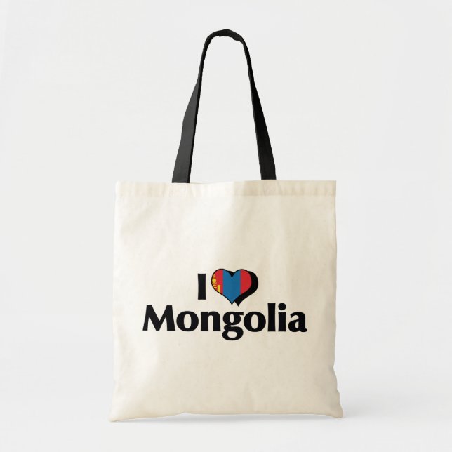 Bolsa Tote Eu Amo Bandeira da Mongólia (Frente)