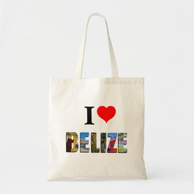 Bolsa Tote Eu Amo Belize Heart Tropical Beach Viagem Fotos (Frente)