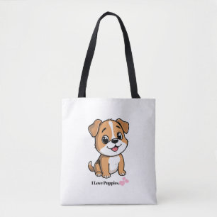 Bolsa Tote Eu Amo Cachorrinhos Desenho Fofo de Cachorro no Om